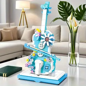 Flower Sea Violin Building Block Model, Assembly Creative Building Blocks, Handmade Craft Gift for Women, Perfect for Birthday Christmas Halloween Thanksgiving New Year Party