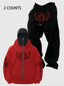 TikMen Motorcycle Riding Warm Jacket Street Style Set, Hooded Sweatshirt & Pants Two-Piece, Casual Sportswear, Breathable Fabric, Best Performance