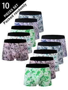 Men's High Elasticity Comfortable Boxer Briefs, Geometric Pattern Fitted Underwear, All-Season Youth Style Panties