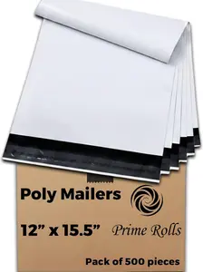 Poly Mailers 12" x 15.5" — 500 Bulk White Shipping Bags for Clothing, Strong Adhesive Sealing, Tear-Resistant Postal Mailing Poly Envelopes for Books, Accessories & Business