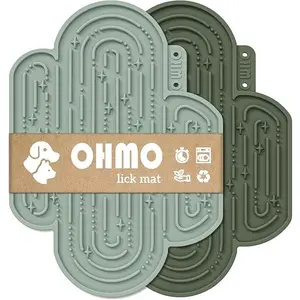 OHMO-Cactus Lick Mat for Dogs and Cats(2 Pack) Easy to Clean Pet Slow Feeder with Suction Cups, Licking Pad for Anxiety Relief and Boredom Reduction(Cactus&Light Green)
