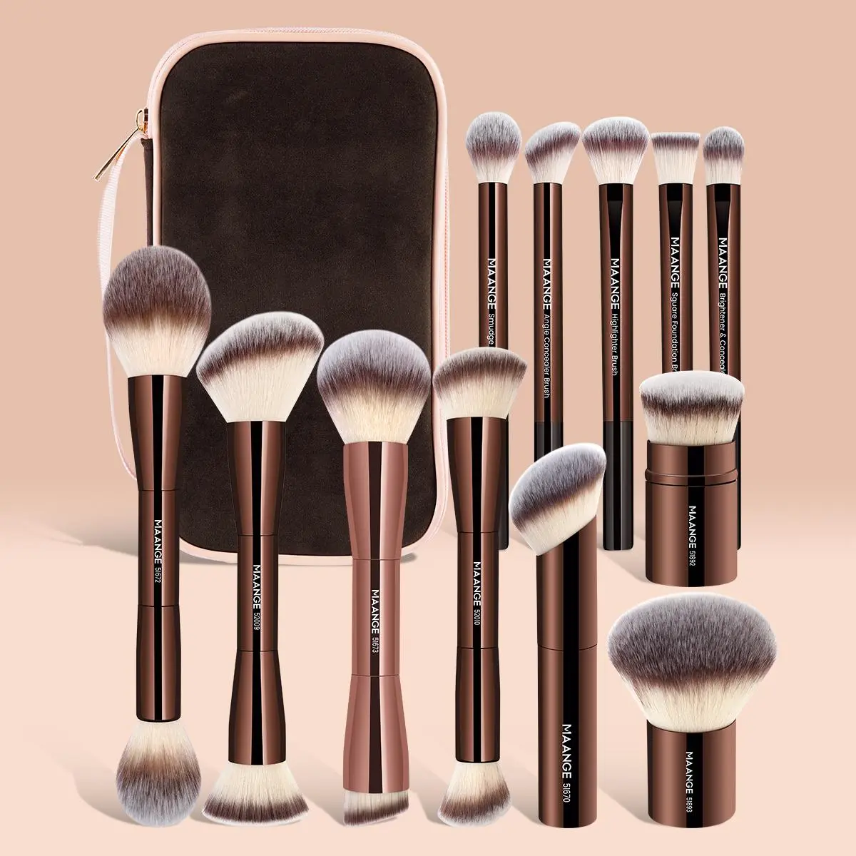 Professional Makeup Brush Set with Storage Bag, Double-ended Multifunctional Face Makeup Brushes, Cosmetic Brushes for Blending Liquid Powder Concealer Cream Blush, Makeup Brush Kit