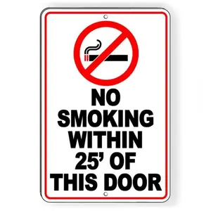 Aluminum No Smoking Sign Within 25 Feet of Door Warning Do Not Smoke Area Durable Indoor Outdoor Use