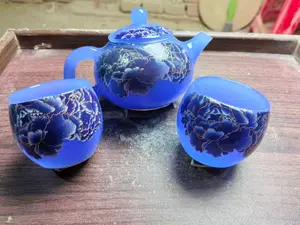 Changing Color Blue Teapot Set with Flower Patterns