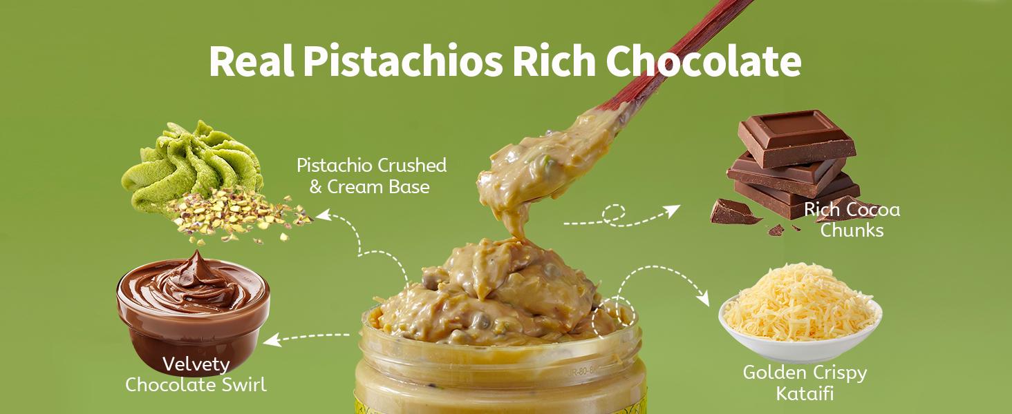 Upgraded Dubai Chocolat 11.29oz - Real 30% Pistachio Content with Silky Chocolate, Crispy Kataifi & Cocoa Chunks,  Quality Ingredient Gourmet Treat for Toast & Dessert or Eating Straight, Filling Snack