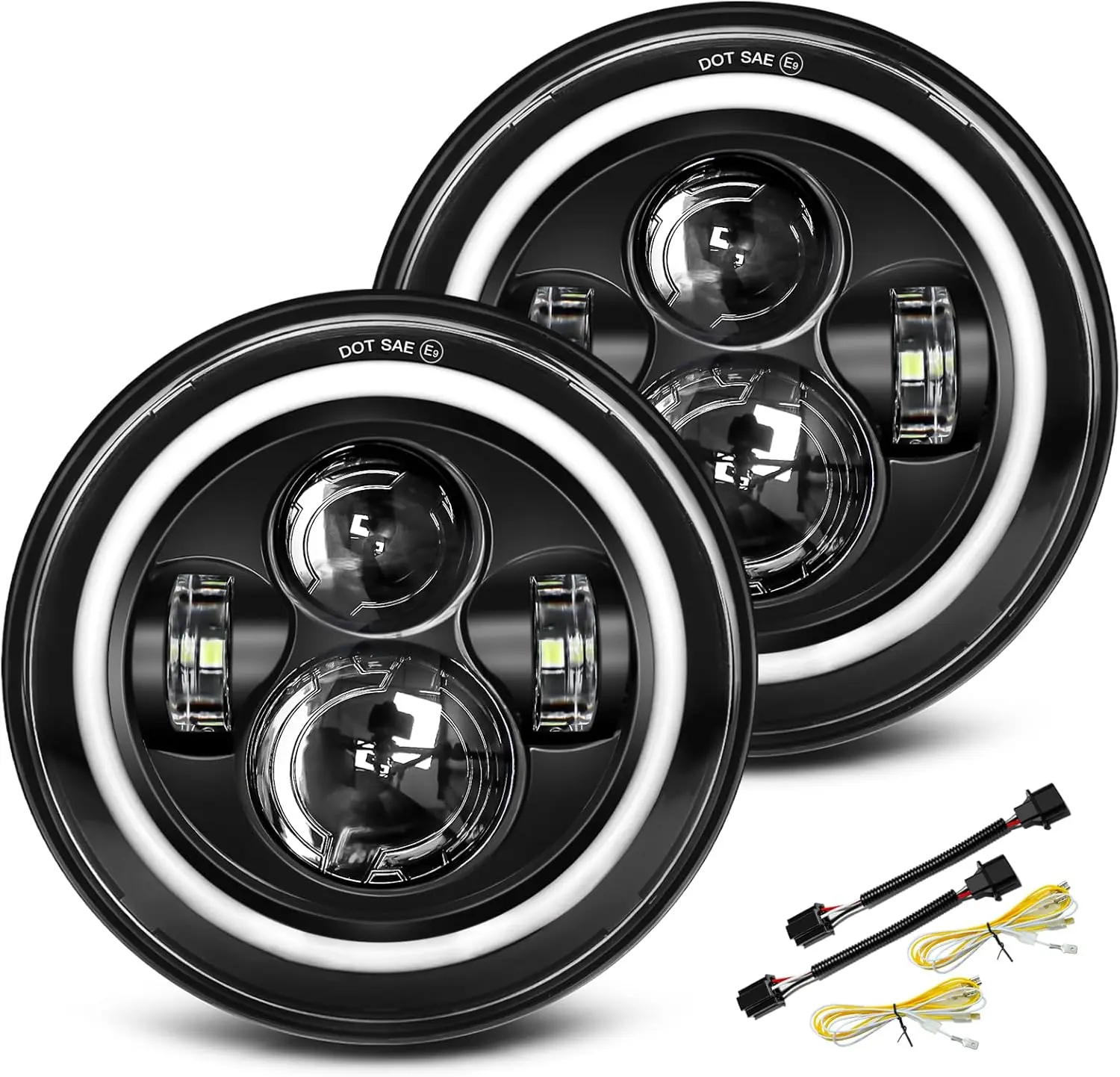 7Inch LED Headlight White Halo Angle Eyes Led HeadlampHi/Low Turn Signal for Urban 4x4 Suzuki Samurai Off Road