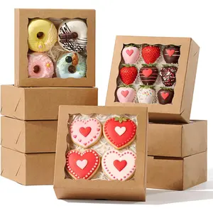 50 count Cookie Boxes with Window, 6x6x2.5in Brown Bakery Boxes for , Small Cake, Desserts, Donuts, Pastry