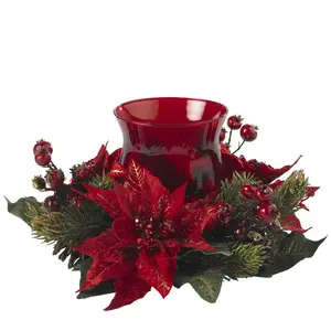Poinsettia & Berry Candelabrum by Nearly Natural