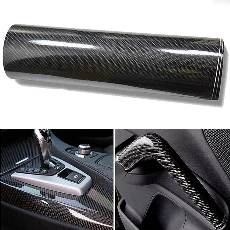 1FT x 5FT High Gloss Carbon Fiber Car Wrap Vinyl Bubble Free Air Release Adhesive Car Wrap Film Roll Automotive DIY Decals, 12" x 60" Tool Kit(Option)