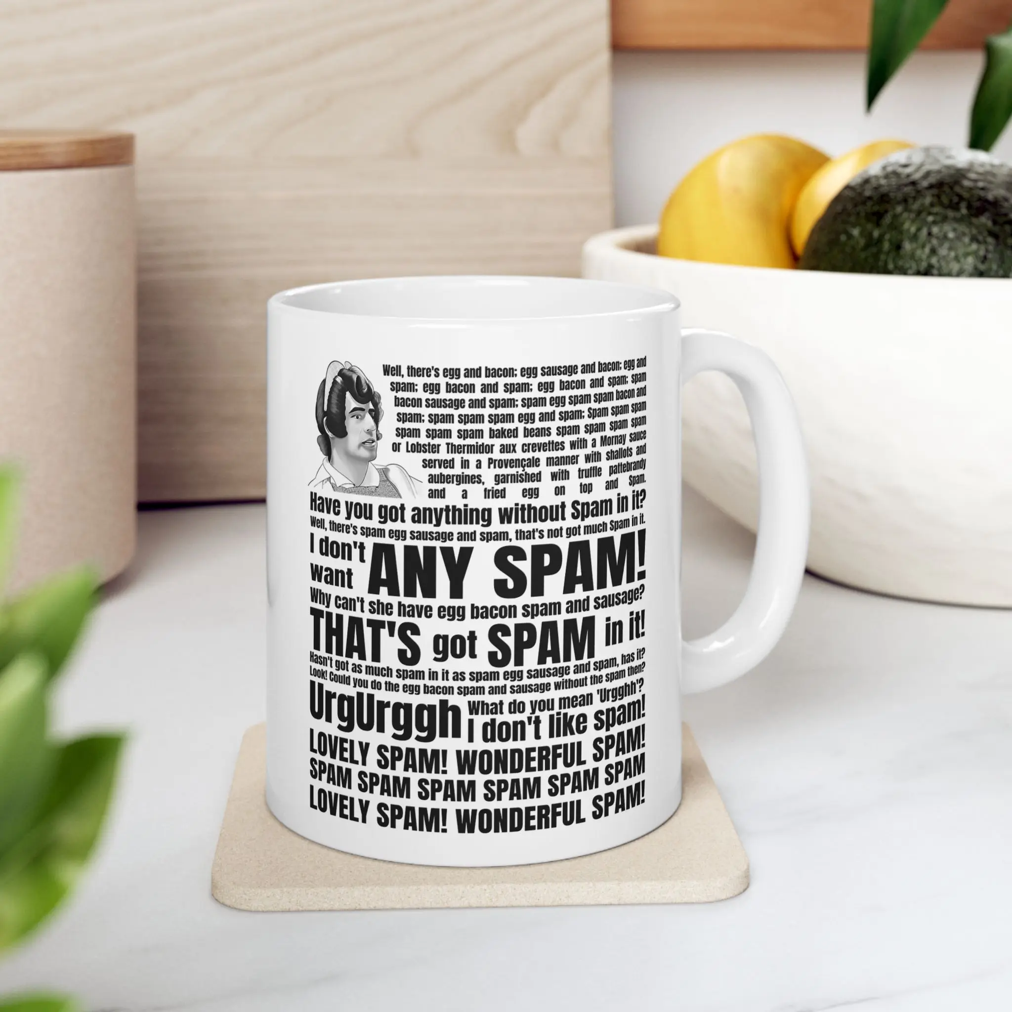 The Monty Python Spam Sketch Mug, TSpam Funny Quotes Movie Coffee Cup, Funny Aesthetic Gift
