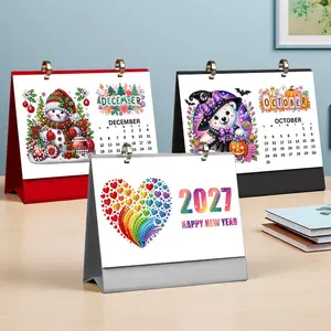 Cute Holiday Diamond Painting DIY Calendar, New Year Desk Calendar, Creative Handmade Decor, Perfect Gift for Girlfriend, Christmas Present, Doodle Typography Calendar