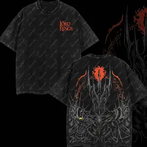Superstyle The Dark Lord Sauron - Lord of the Rings Edition Double Printed Oversize Lightweight Acid Washed Tee TV Series Graphic Design Top 100% Cotton 250gsm Streetwear Film Movie T-Shirt Clothes Menswear Womenswear N67 9FL