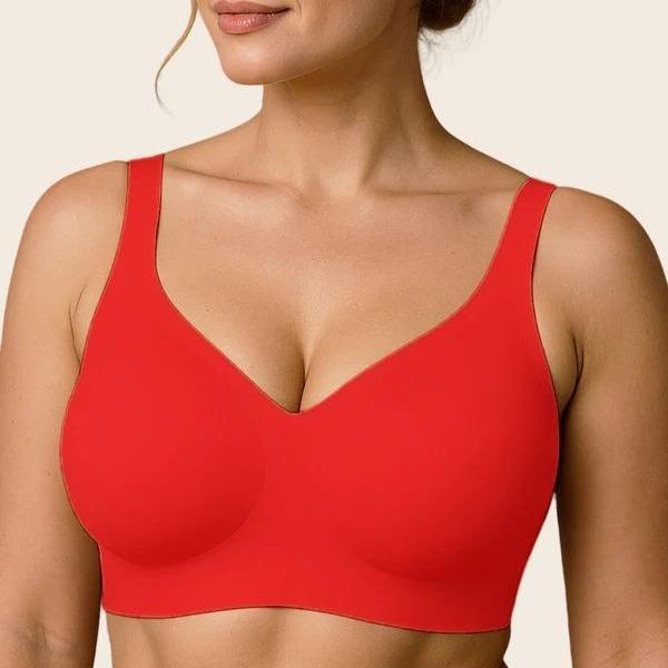 Holiday Special - Soft Intention Women's Seamless Red Bra Wireless Soft Bralette Full Coverage Push Up T-shirt Comfortab