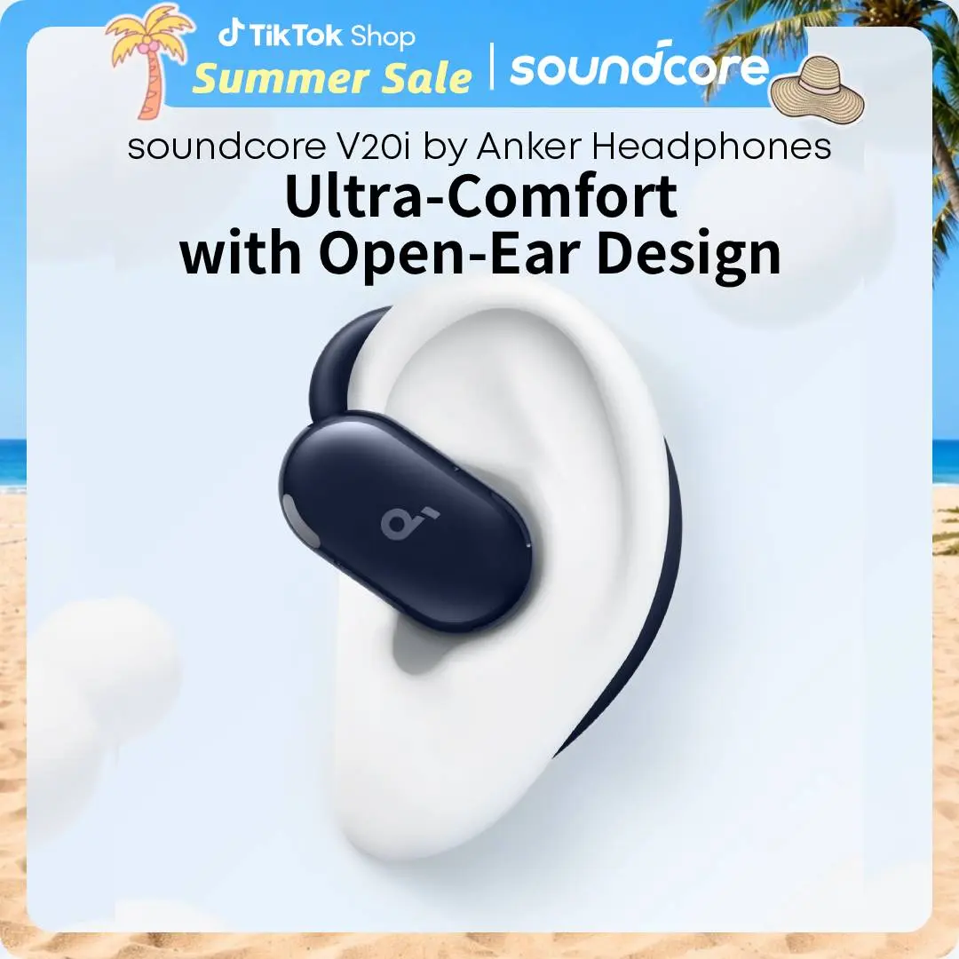 soundcore V20i by Anker Open-Ear Headphones, Adjustable Ear Hooks, Ultra-Comfort, Snug Fit, Powerful Sound, Clear Calls, IP55, 36H Playtime, Bluetooth 5.4 Wireless Earbuds, Multipoint Connection #tiktokshopsummersale
