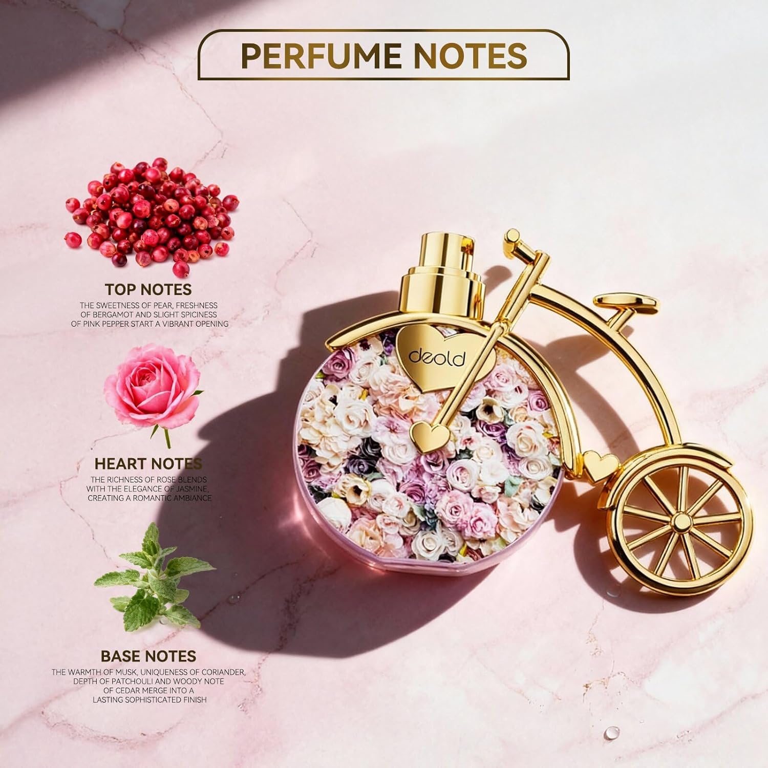 Deold  Bicycle Design Rose Perfume Eau de Parfum Spray for Women, Fruity, Floral & Woody Fragrance Notes,