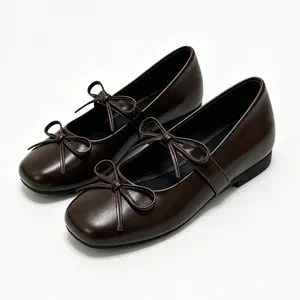 Blaneblue Women's Bow Square Toe Ballet Flats, Casual Mary Jane Style Flat Shoes, Slip-On Office & Daily Footwear
