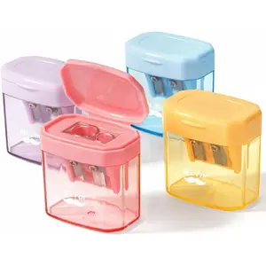 Manual Pencil Sharpener, 4 Pack, Colorful, Dual Holes, Compatible with Standard and Jumbo Pencils, Snap-on Lid, Colored Handheld Pencil Sharpener for Artists, Classroom, School & Office
