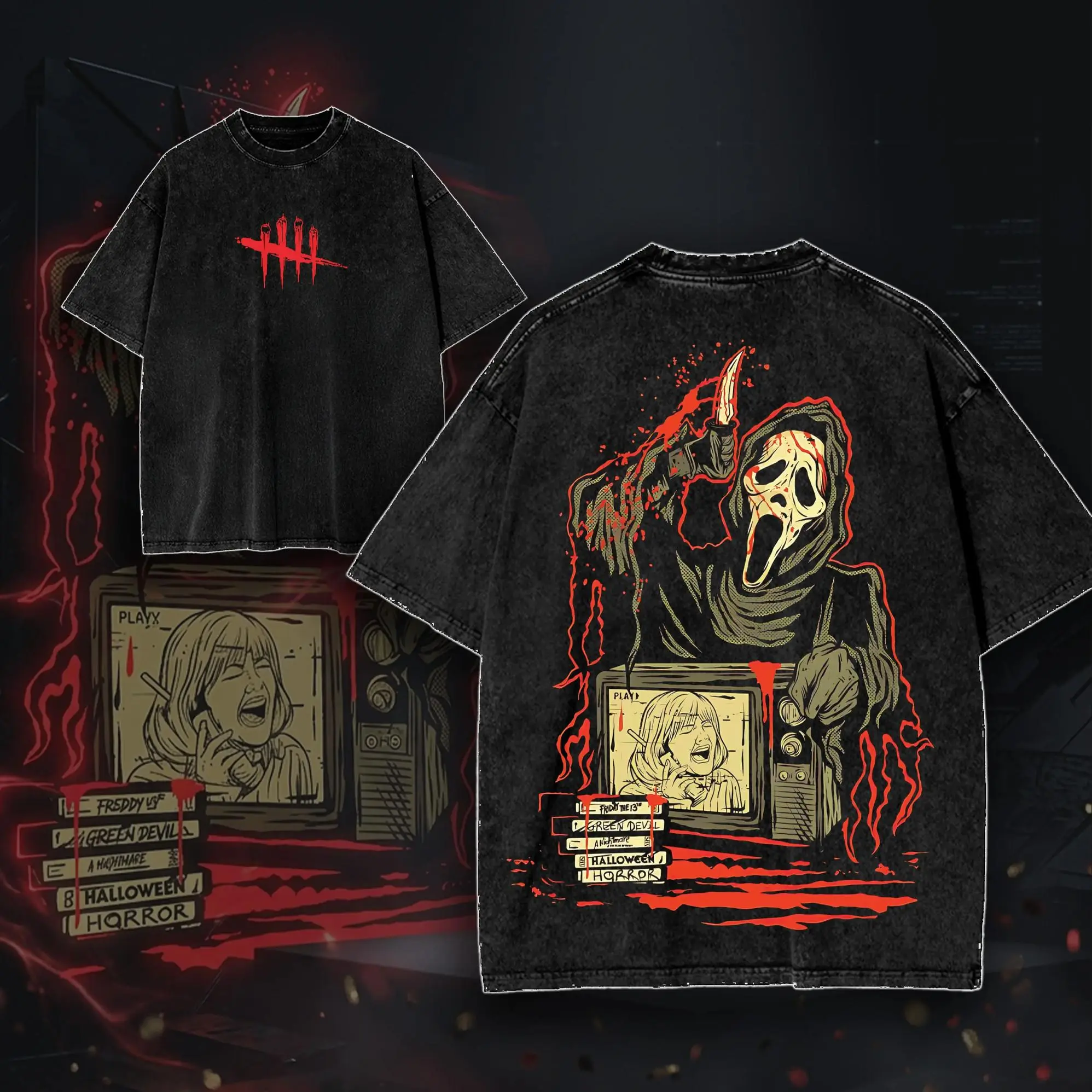 Ghost Face Dead by Daylight Horror Washed Tee – Cotton Menswear Top _ Smooth Str