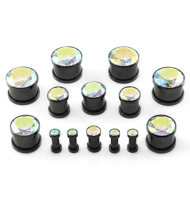 Black Rainbow Aurora Gem Stainless Steel Plugs