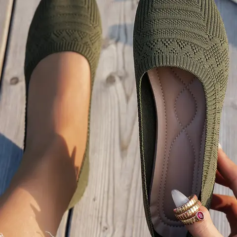 Women's Ballet Flats, Round Toe Mary Jane Shoes, Adjustable Comfortable Knit Slip-Ons, Comfy Casual Flats, Classic Daily Wear, Rubber