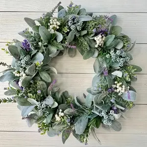 Year-Round Wreaths Made of Lamb'S Ear and Lavender Spring Farmhouse Door Wreaths Wreaths of Lavender with Berries and 'S Breath