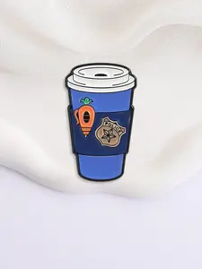 Zootopia Coffee Cup Cartoon Brooch Pin Animation Movie Character Inspired Judy Hopps Carrot Design Cute Metal Brooches for Backpack Jacket Lapel Badge Decoration Jewelry Gift for Kids Fans Friends