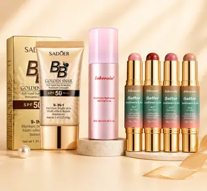 Viral Makeup Trio Set – SPF50 Golden Snail BB Cream, Waterproof Setting Spray & Multi-Use Butter Blush Sticks | Flawless Full Coverage, Smudge-Proof, Long-Lasting Matte Glow Makeup for All Skin Types