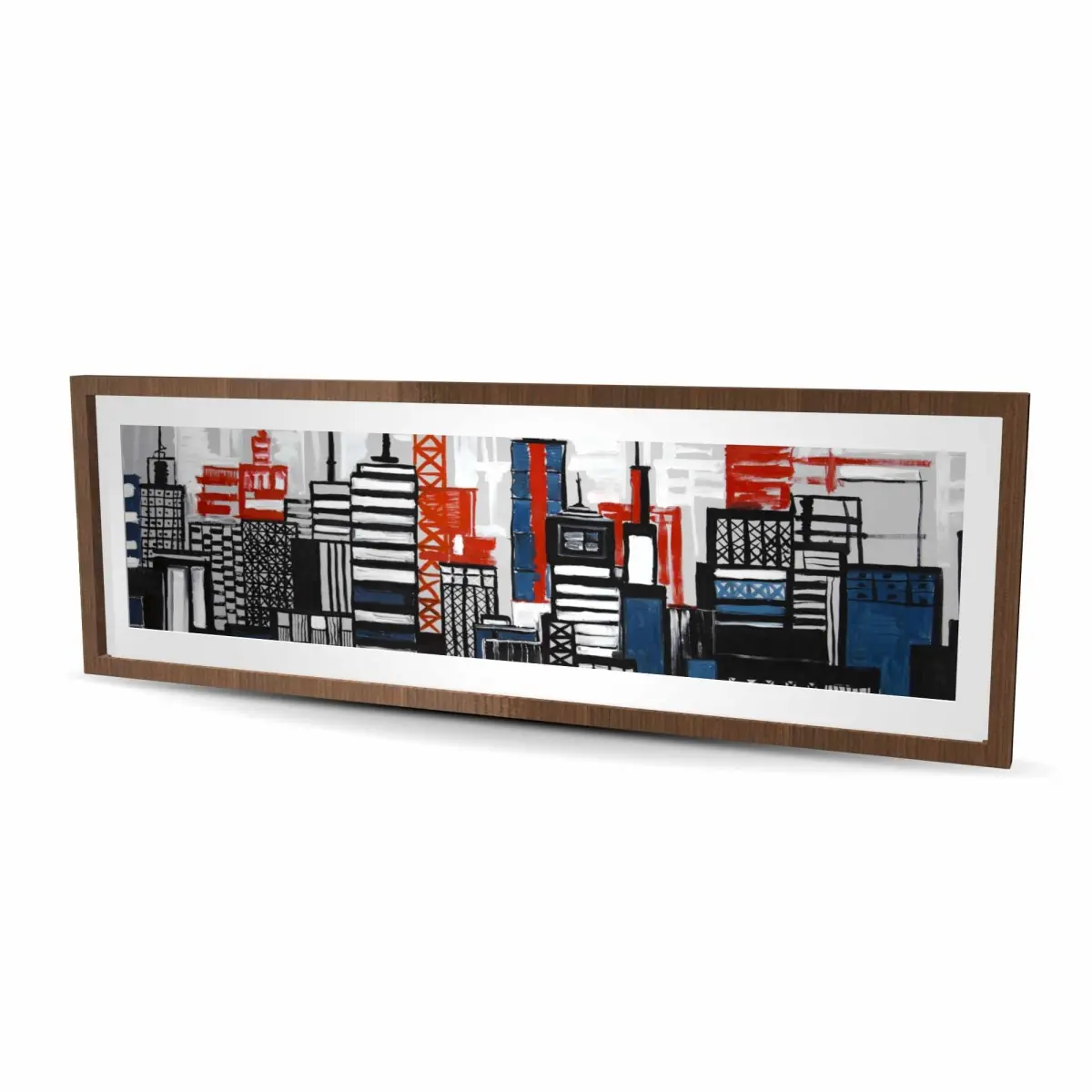 212 MAIN Artistic Geometric Towers & Buildings Cityscape Wall Art Print, 20x60 in Black-Framed Matted Artwork, Modern Home Supplies for Room Accent, Gallery Wall Piece