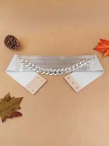 Wide Silver Color Belt for Women, Punk Style Chain Print, Versatile Fashion Accessory, Perfect for Parties and All Seasons