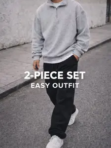 Men’s 2-Piece Outfit Set | Quarter Zip Sweatshirt & Sweatpants, Casual Streetwear Matching Set