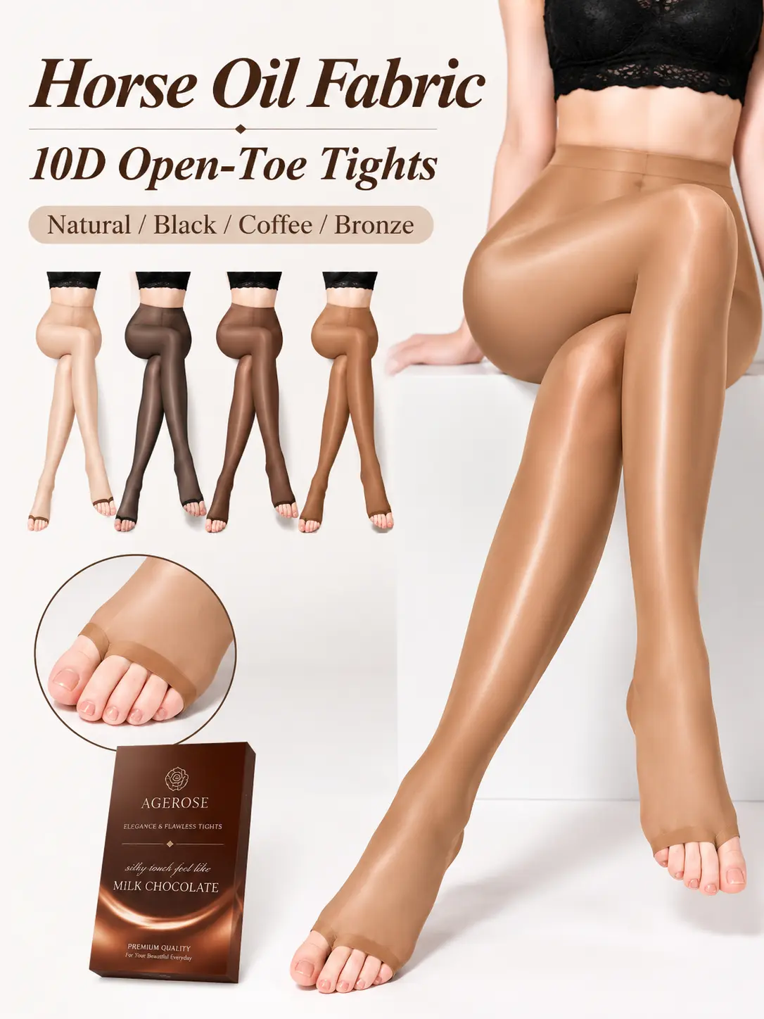 AgeRose Women's 1 or 2-Pack Open-Toe 10D Horse Oil Gloss Nylon Blend Full-Length Sheer Tights, Silky Shine Soft Stretchy Hosiery, Tights for Women for Sandals, Year-Round Fashion,sohochic