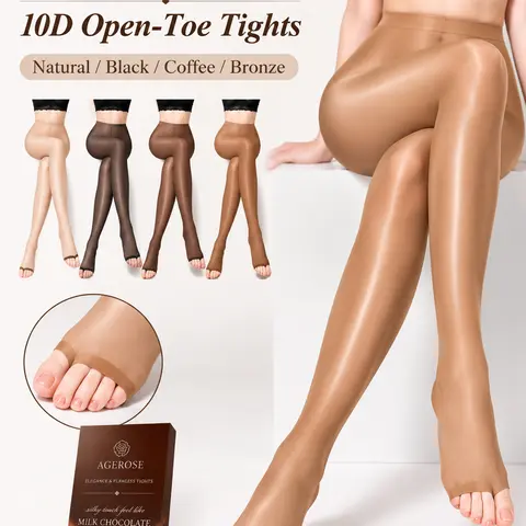 AgeRose Women's 1 or 2 Packs Open-Toe 10D Horse Oil Gloss Nylon Blend Full Length Sheer Tights, Silky Shine Soft Stretchy Hosiery, Tights for Women for Sandals, Year-Round Everyday Fashion