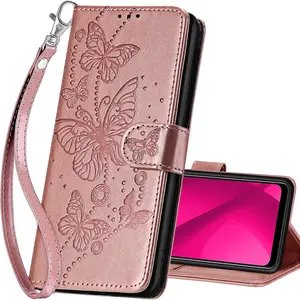 for T-Mobile Revvl 7 5GWallet case, Flip Folio Cover with Stand Feature for Women Men, PU Leather Phone Case Fit for T-Mobile Revvl 7 5G[Rose Gold-Butterfly]