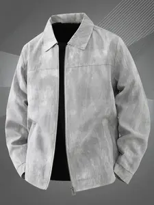 Men's Lightweight Casual Jacket, Zipper Closure, Retro Washed Design, Polyester Fabric, Spring & Fall Wear