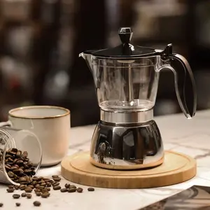 4/6-Cup Plastic Transparent Stainless Steel Moka Pot, Italian Espresso Maker, Home & Camping Use Features an innovative resin transparent body (Note: Body is plastic), 430 stainless steel construction. (Recommended for low heat use) Perfect as a gift