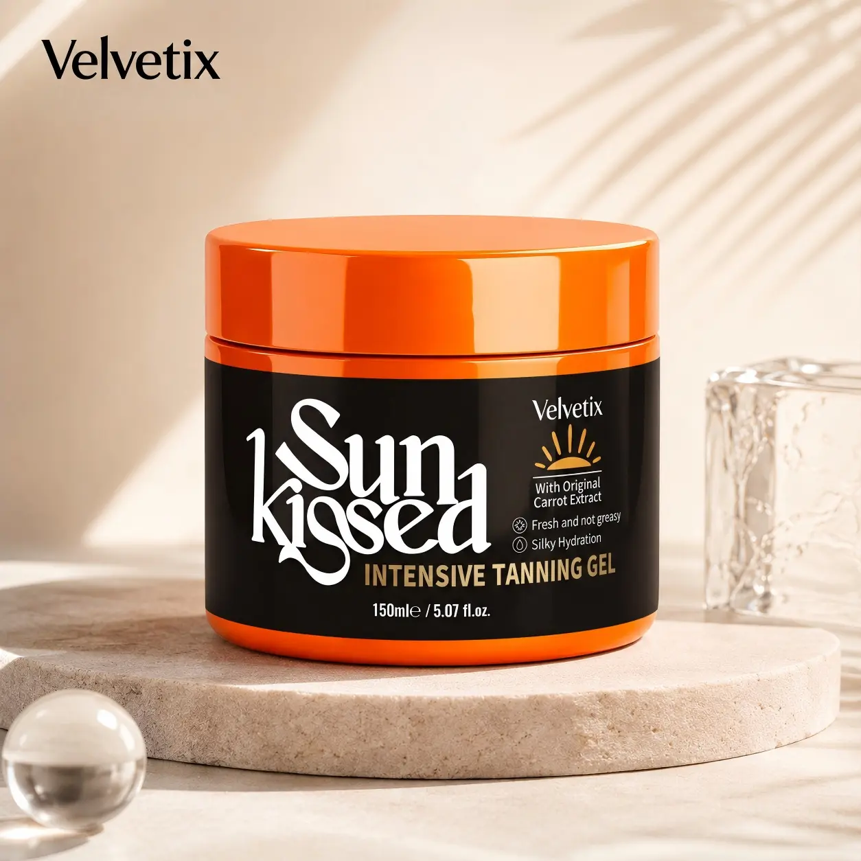 Velvetix Sun-Kissed Tanning Gel | Lightweight Bronzing Body Gel for Smooth, Natural Glow | Hydrating Formula | 5.07 Oz