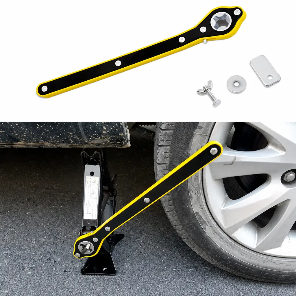 Slim Ratchet Head Auto Scissor Jack Lug Wrench Tool, Sturdy Rustproof Steel Construction, Long Lever Labor-Saving, for Tire Change, Daily Vehicle Maintenance, Emergency Backup Supplies