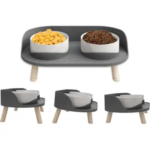 Elevated Ceramic Cat & Dog Bowls with Stand - Adjustable Height (3 Levels), Anti-Vomit Design, Non-Spill Pet Food & Water Dish - 5 Inch (12.7 cm) Raised Feeder for Small & Medium Cats/Dogs Drinking Water Bowl