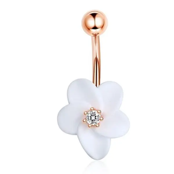 Bobisty Navel Rings Surgical Stainless Steel Belly Button Rings for Women Girls Body Piercing with Gold Plated Brass Flower