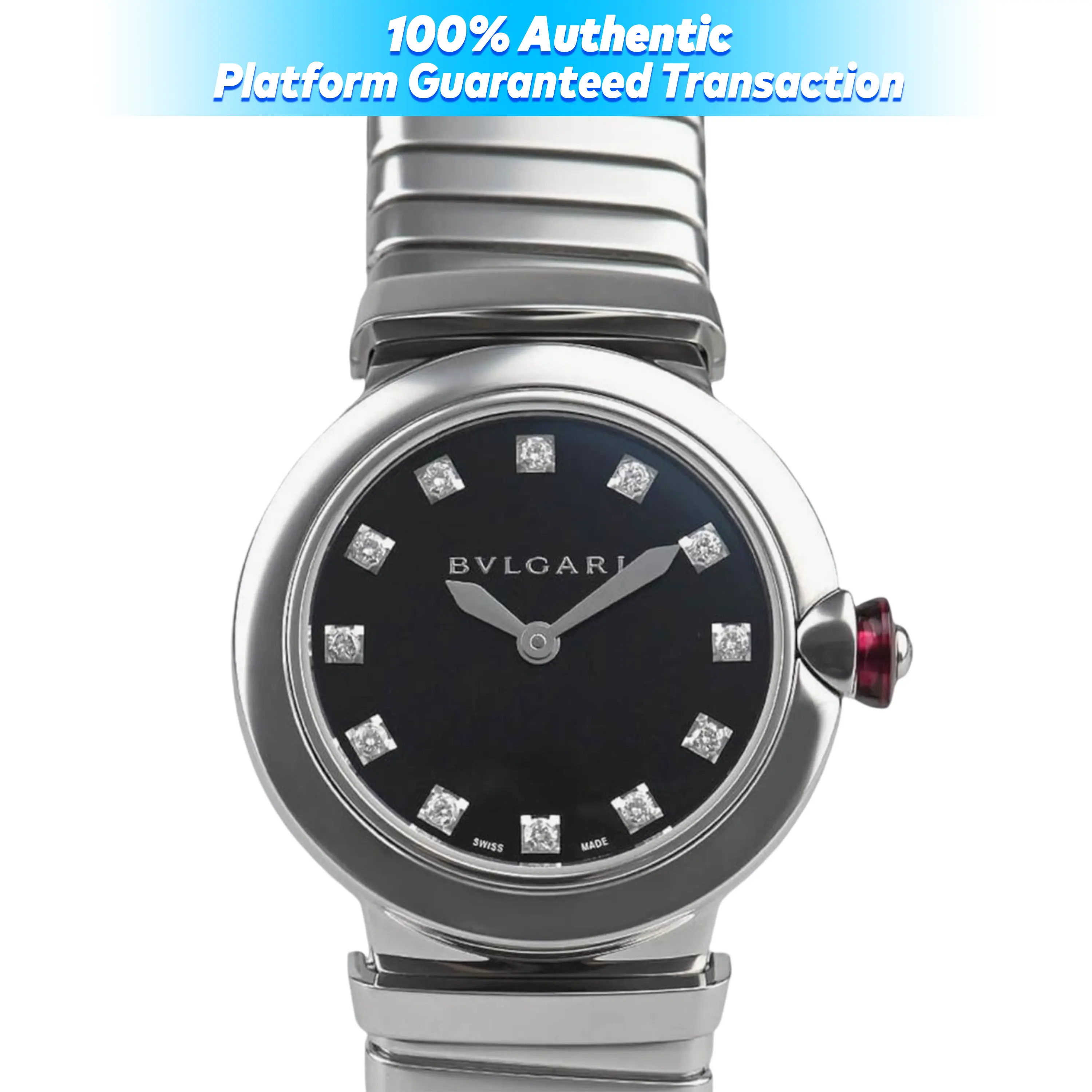 Bvlgari Lvcea Tubogas Quartz Diamond Black Dial Ladies Watch(Original Factory Diamond-Set) 28mm Reference： 102951/7049