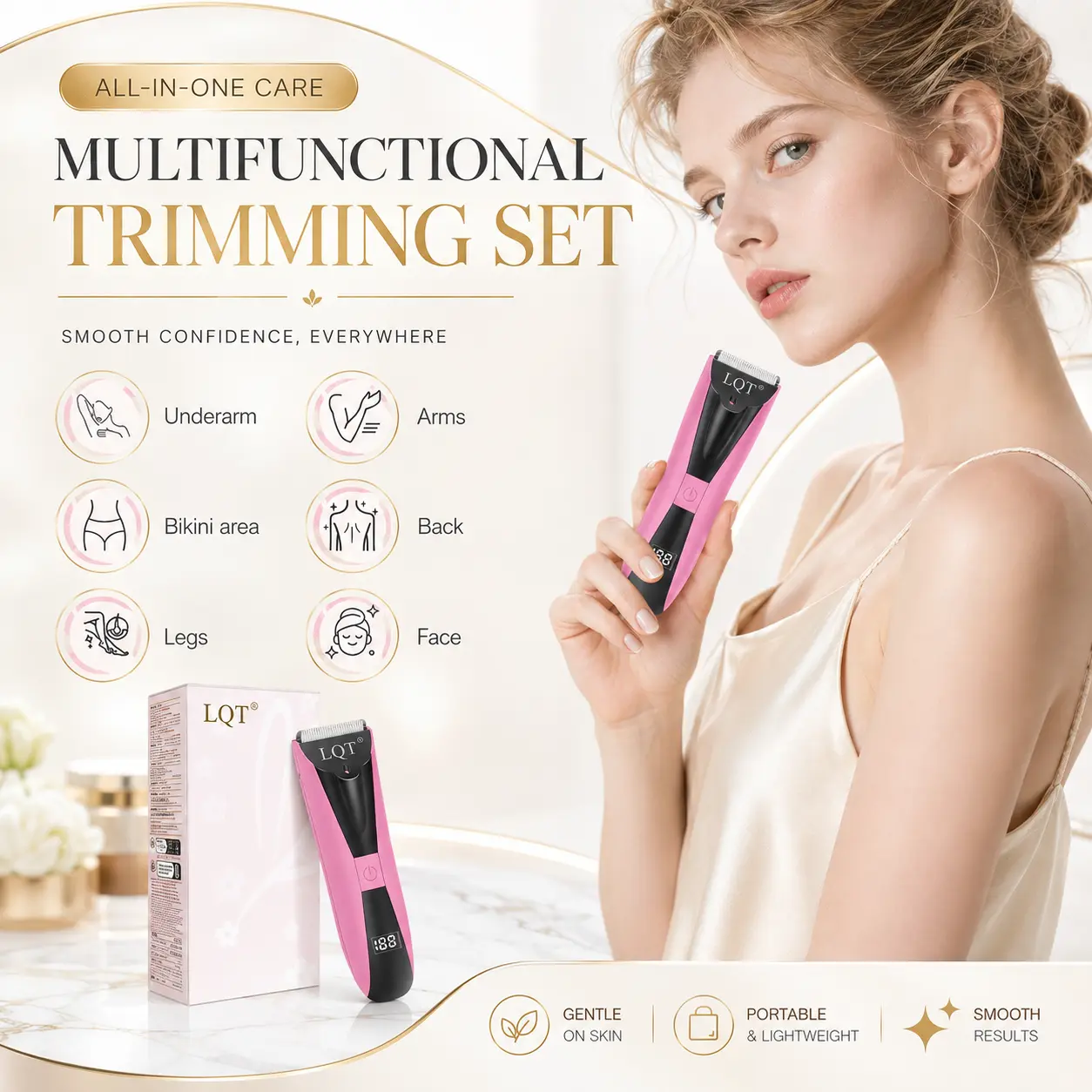 Women's Body Hair Trimmer, Rechargeable Electric Bikini Shaver with Type-C Charging & LED Battery Display, Multifunctional Personal Groomer for Legs, Underarms, Arms, Face, Bikini Area and Hair, Portable Wet & Dry Trimming Tool for Home & Travel