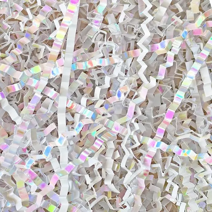 Diamond White Crinkle Paper Filler Grass - 200g(7oz) Cushion Paper Streamer for Gift Boxes, Christmas & Wedding Celebrations