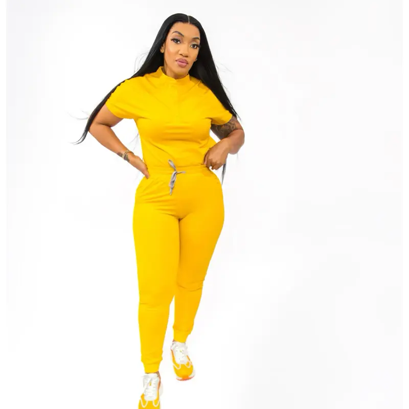 Mustard Strait Fit Uniform Set - Women's Clothes, Yellow, Short Sleeve Top & Pants, Comfortable Fit, Ideal for Casual Wear - Womenswear