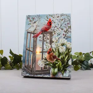 Sweet Cardinals 8x6 Lighted Tabletop Canvas by Dona Gelsinger Fiber Optic LED Technology Auto Timer Romantic Nature Art