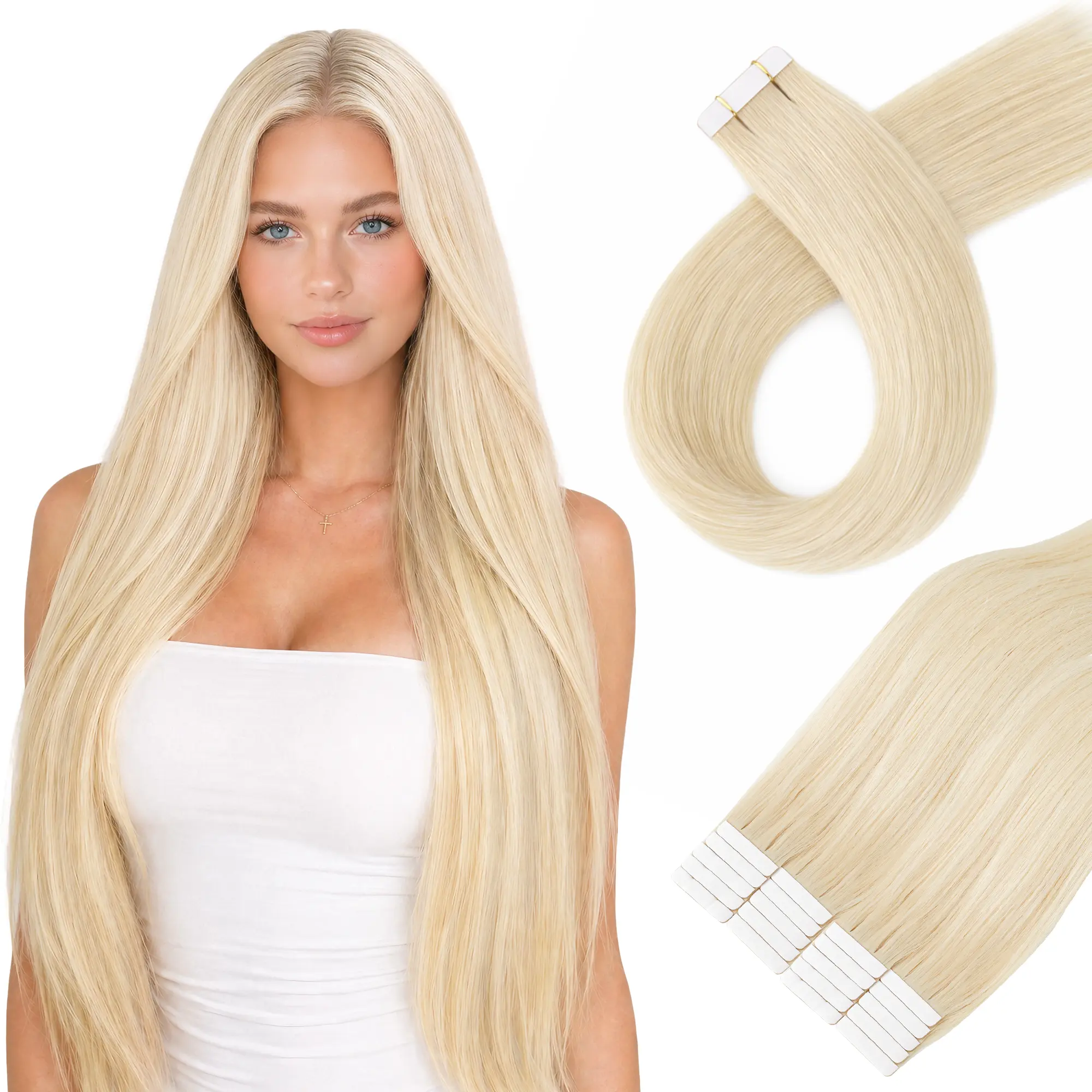 HEAPO Straight Tape-In Human Hair Extensions ,14-24 Inch, Real Remy Hair Seamless Invisible Tape Ins for Black Hair, DIY Reusable Heat Friendly#DealsForYouDays