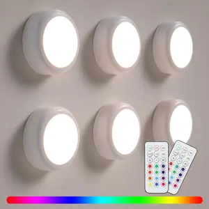 LED Puck Lights with Remote Control, 16-Color Under Cabinet Lighting ,  Operated Stick-On Lights, Dimmable Push Light for Closet/Shelf/Wall (6 Pack)