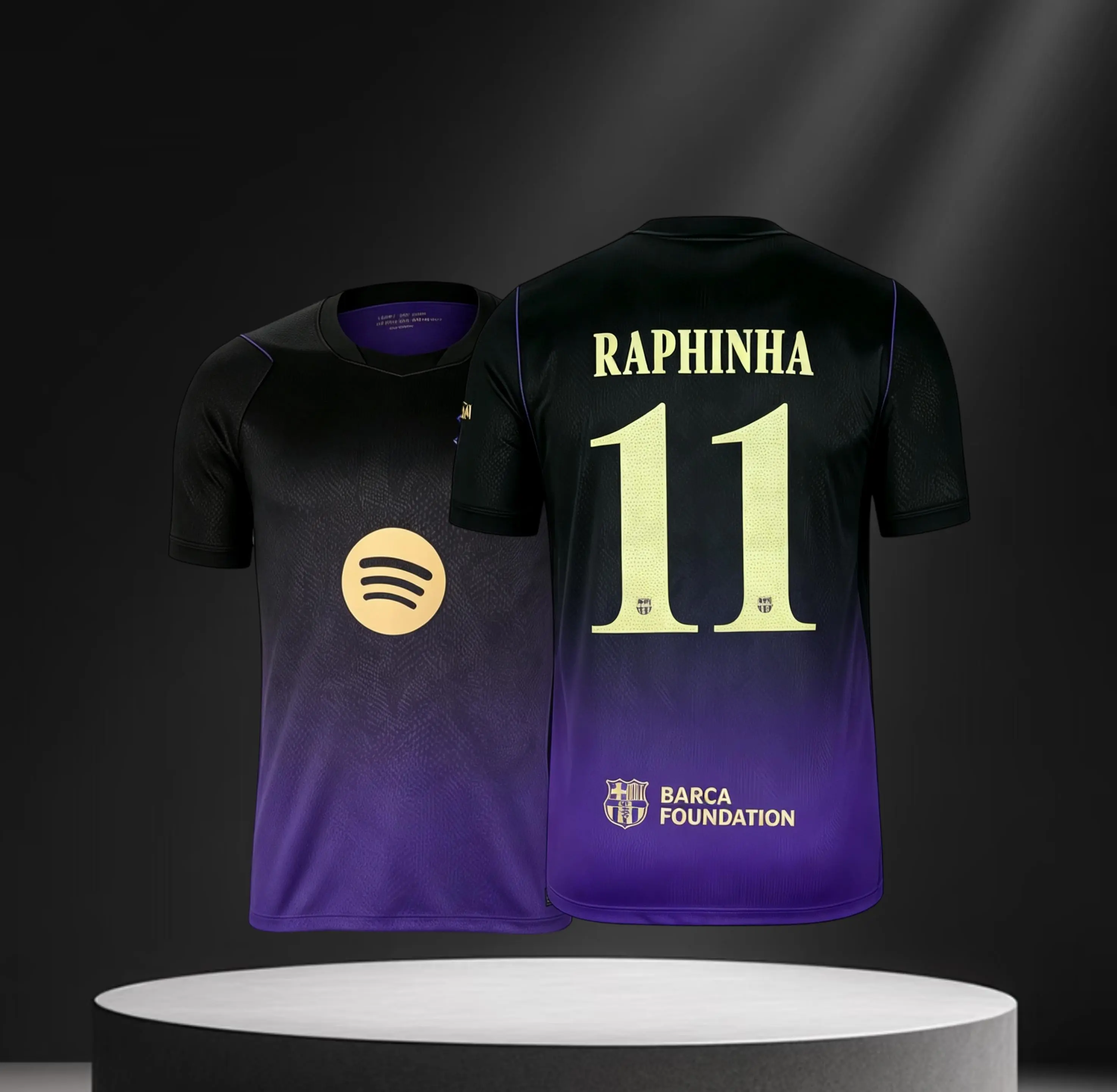 11# Raphinha 26 27 Away Short Sleeve Soccer Jersey Fans Version Black and Purple