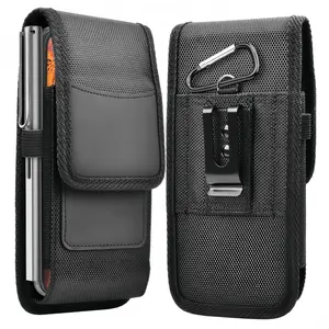 [Father’s Day Gift] Men Vertical Double Deck Phone Waist Holster Oxford Fabric Belt Carry Case With Carabiner Clip Lightweight Shockproof Phone Pouch Universal For 5.5-6.9 Inch All Smartphones