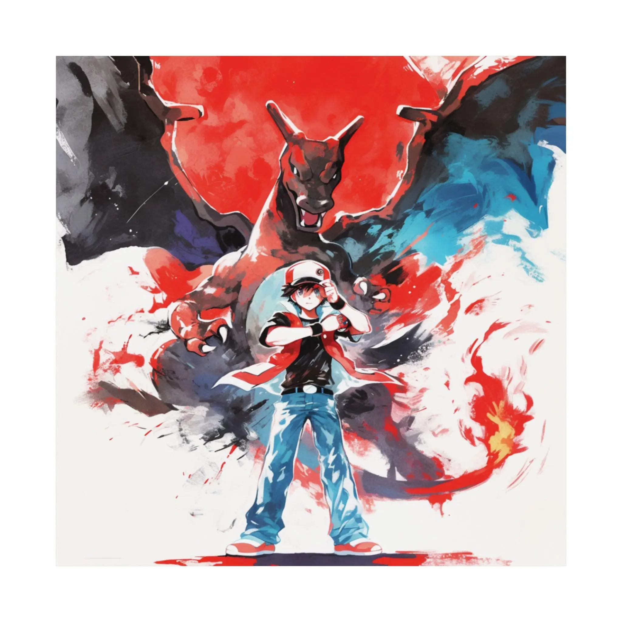 Red Charizard Poster, Japanese Poster, Anime Poster, High Quality Poster, Printable Wall Art, Pokemon, Posters, Pokemon, Pokeemon Wall Art