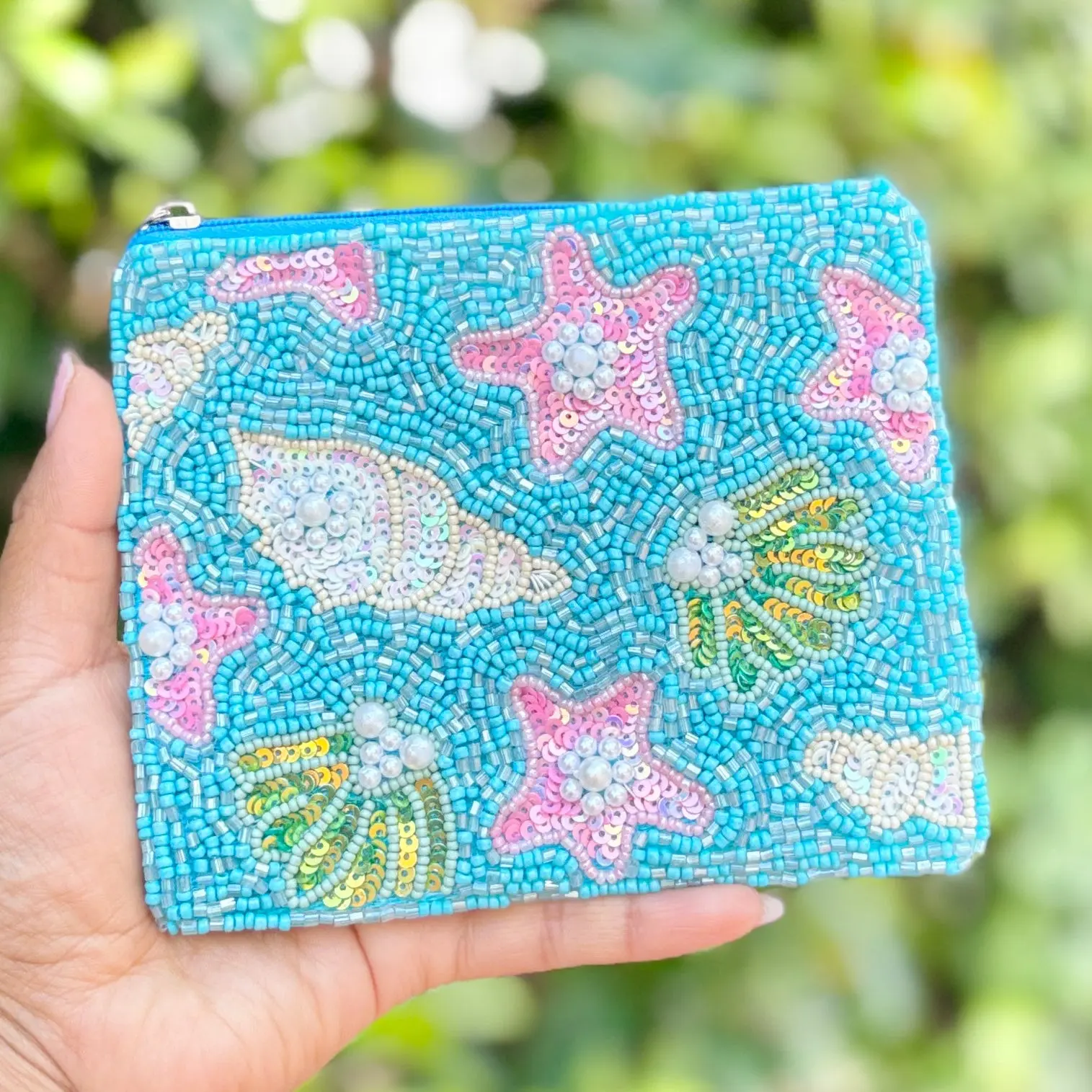Women's Sea Beaded Clutches Wristlets, Elegant Purse, Fashionable Embellished Evening Clutch Bag, Pouch Size Design
